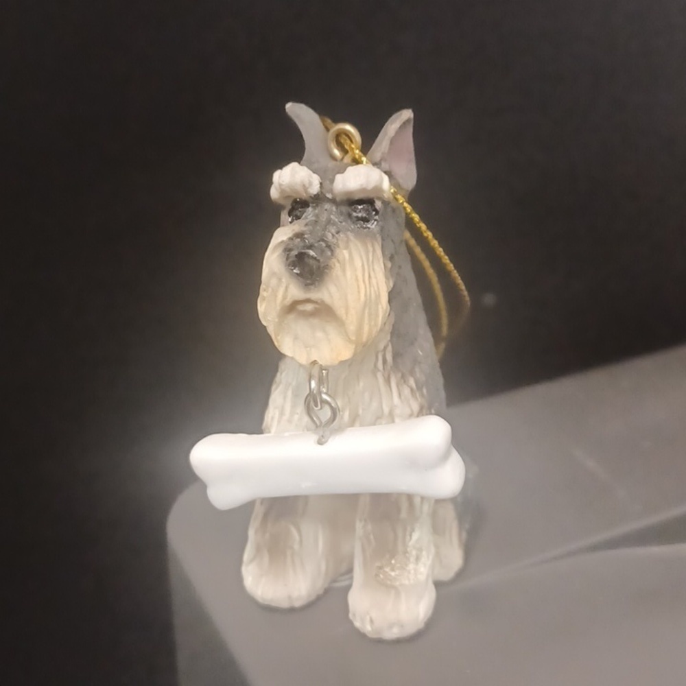 Schnauzer Dog Ornament with Dangling Bone Christmas Tree Decoration